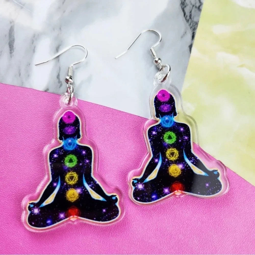 Chakra Dangle Earrings: Harmonize Your Style! NWT Reiki Healer, Yoga Instructor